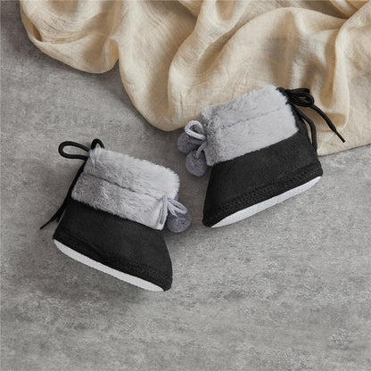 Suefunskry Toddler Baby Girls Boys Boots Winter Warm Soft Sole Fluffy Lace up Boots Cute Plush Pom Decoration Non Slip Shoes