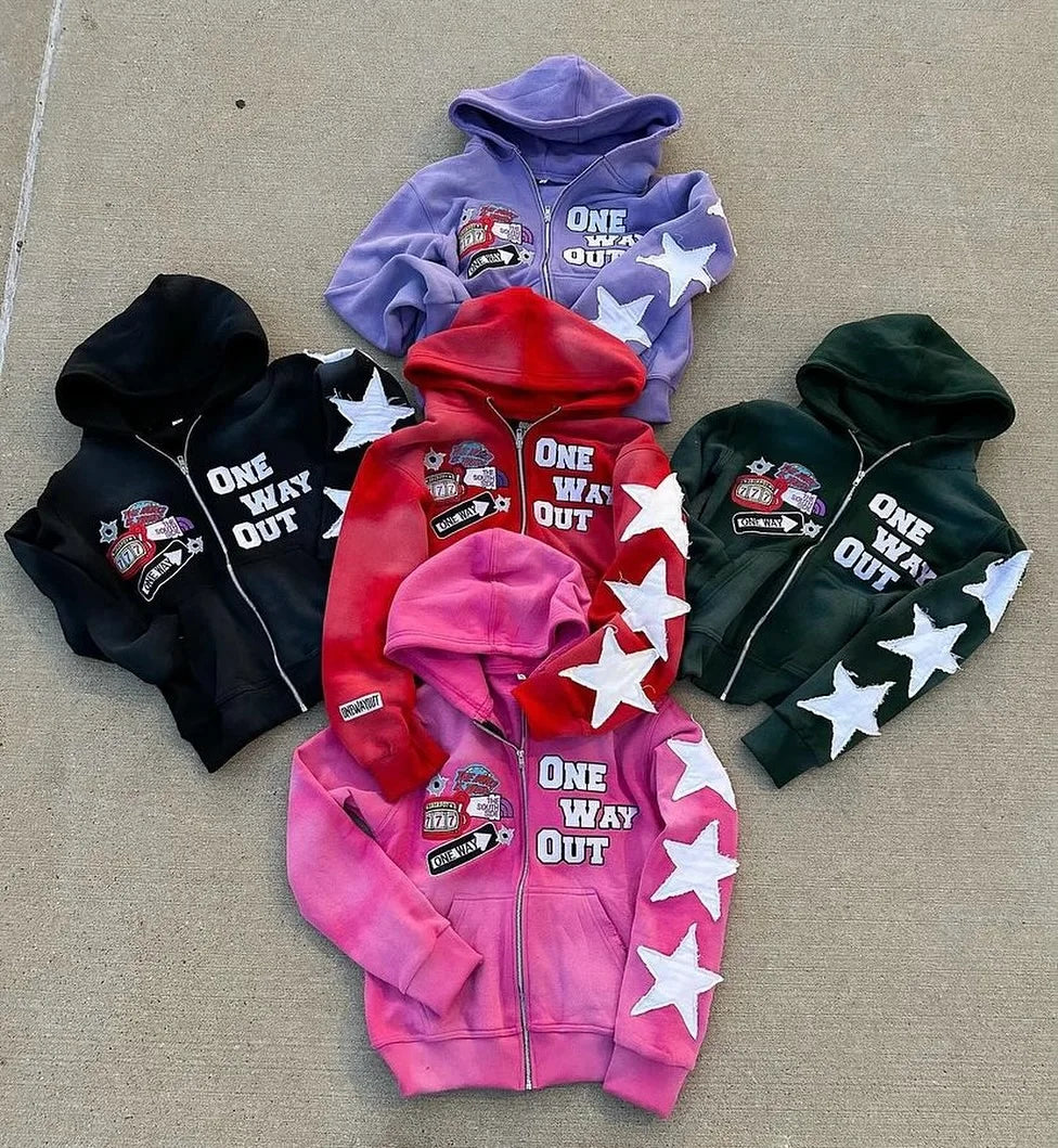 Harajuku Hip Hop High Street embroidery zipper hoodie men Y2k 2025 fall new jacket American retro punk oversized sweatshirt