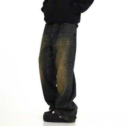 Men's Retro Casual Washed Jeans Personality American Streetwear Straight Versatile Trouser Fashion Men's Clothing Jeans Summer