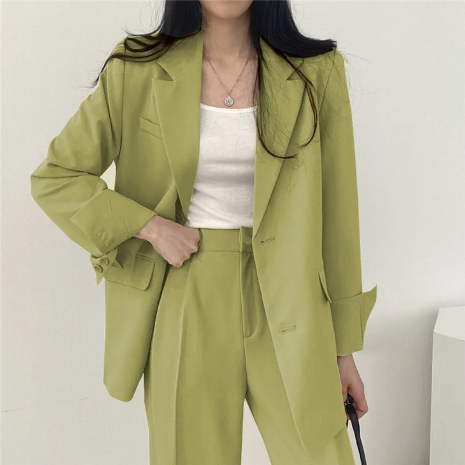 Korean Fashion Spring Women's Suits Casual Top Trousers 2 Piece Sets Women's Outfits Coats Slim Fit Blazers for Women Clothing