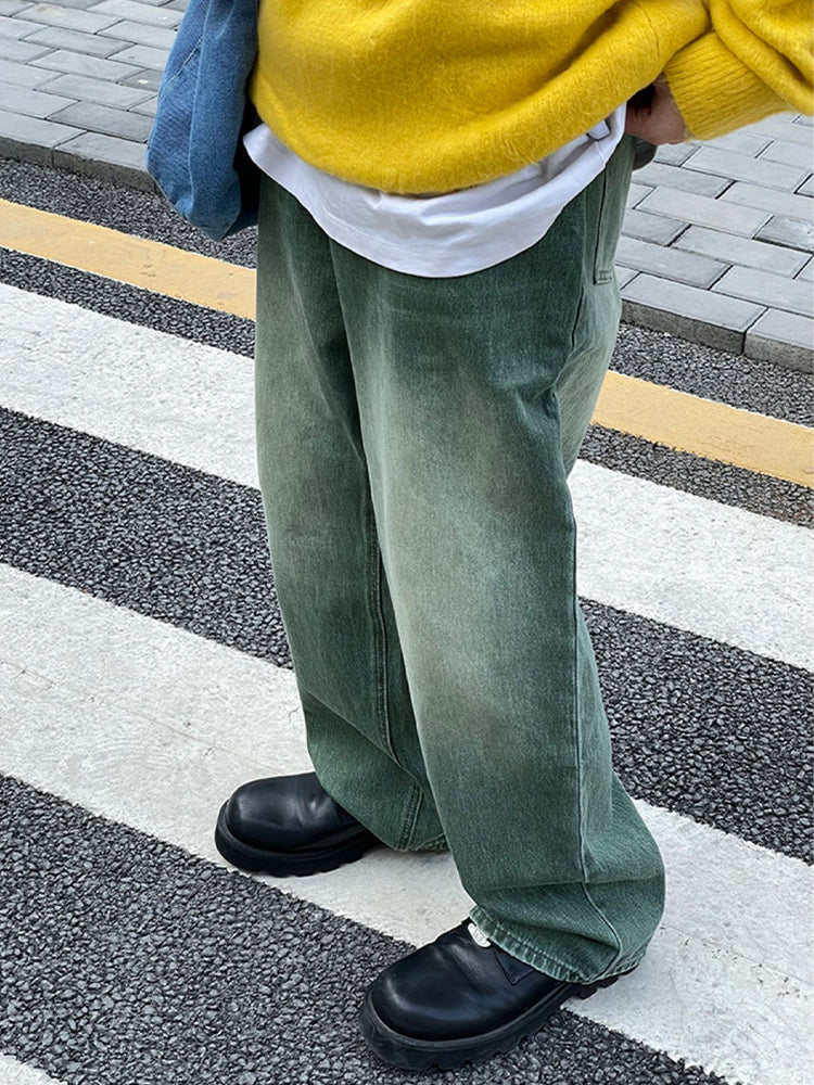 Men Jeans Retro Washed Daily S-3XL Hip Hop Teenagers Fashion Loose European Style Y2K Simple Wide Leg Trousers Vitality Chic