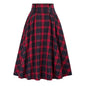 Loose Fit Skirt Elegant Retro Ruffle Maxi Skirt with Color block Plaid Print Soft Pockets for Women High Elastic Waist for Party
