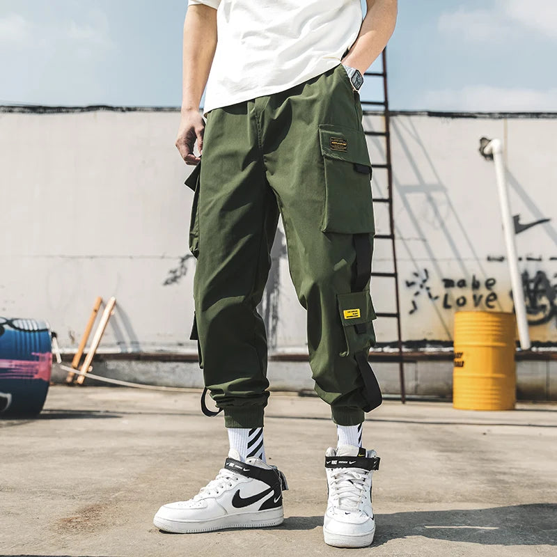 New Hip Hop Joggers Cargo Pants Men Harem Pants Multi-Pocket Ribbons Man Sweatpants Streetwear Casual Men's Pants