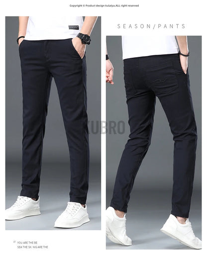 KUBRO Korean Style Cotton Soft Elastic Slim Straight Trousers Summer Thin Office Fashion Versatile Men's Business Casual Pants