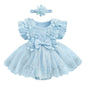 Baby Girl 2 Piece Outfits Mesh Lace Patchwork Ruffle Romper Dress and Headband Cute Fashion Summer Clothes