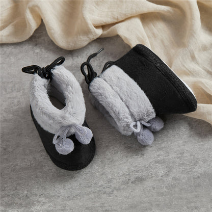 Suefunskry Toddler Baby Girls Boys Boots Winter Warm Soft Sole Fluffy Lace up Boots Cute Plush Pom Decoration Non Slip Shoes