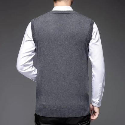 2025 New Trend Men's Business Casual Pullover Wear Warm Sleeveless Wool Knitted Sweater Vest Tops