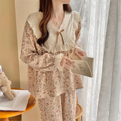 Pajama Sets Women Comfortable Daily Print Design Sweet Autumn Popular Attractive Ulzzang V-Neck Students Holiday Elegant Trendy