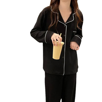 Korean Style Cute Pajama Woman Winter Autumn Sleepwear Lady Long Sleeve Tops Pants 2Piece Pajamas Solid Lingerie's Sets Nightwear