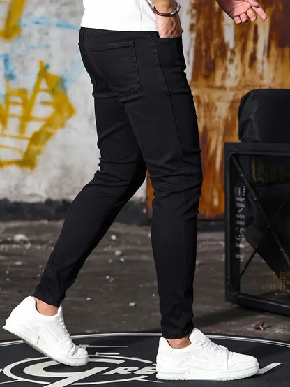 Man Pants Retro Washing Zipper Stretch Jeans Casual Slim Fit Trousers Male Plus Size Pencil Pants Denim Skinny Jeans for Men