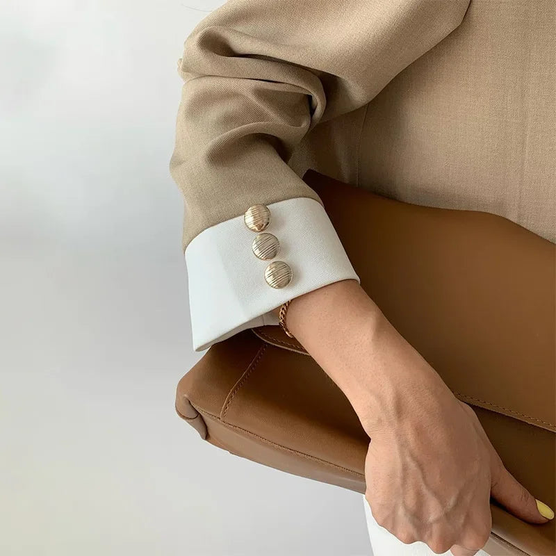 Pants Sets Two Piece Suit Elegant Women Blazer Cardigan Stand Collar Coat Straight Pants Solid Casual Suits Autumn Winter