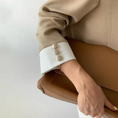 Pants Sets Two Piece Suit Elegant Women Blazer Cardigan Stand Collar Coat Straight Pants Solid Casual Suits Autumn Winter