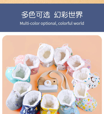 Newborn Baby Shoes for Boys Girls Winter Warm Thicken Plush Toddler Shoes Soft Sole Kids Short Booties Infant First Walker