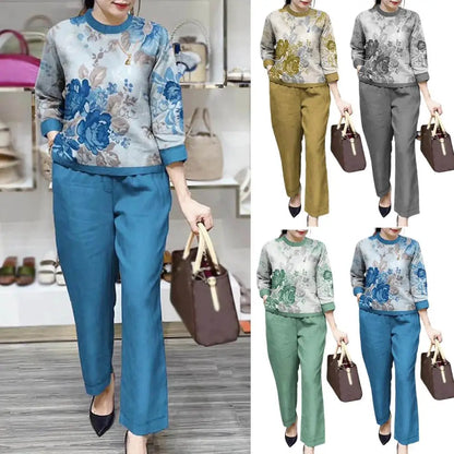 Summer Sets Large Silk Wide Leg Trouser Set Women's Spring 2025 New Print Silk Fashion Slim Two Piece Set Female Elegant