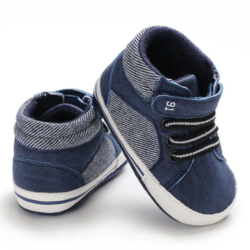 Lucky Blue Newborn Infant Toddler Boy Girl Casual Breathable Soft Cloth Bottom  Anti-slip PU Leather First Walkers Canvas Shoes