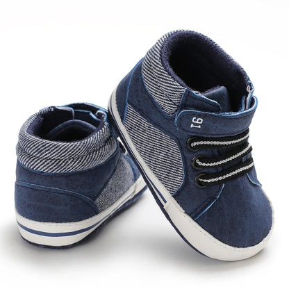 Lucky Blue Newborn Infant Toddler Boy Girl Casual Breathable Soft Cloth Bottom  Anti-slip PU Leather First Walkers Canvas Shoes