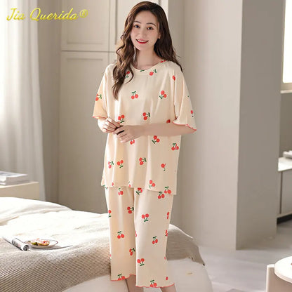 SUKAE M-5XL Cool Modal Woman's Pajamas Summer Plus Size Calf-length Pijamas Casual Knee-length Home suits Women's Capris Sleepwear