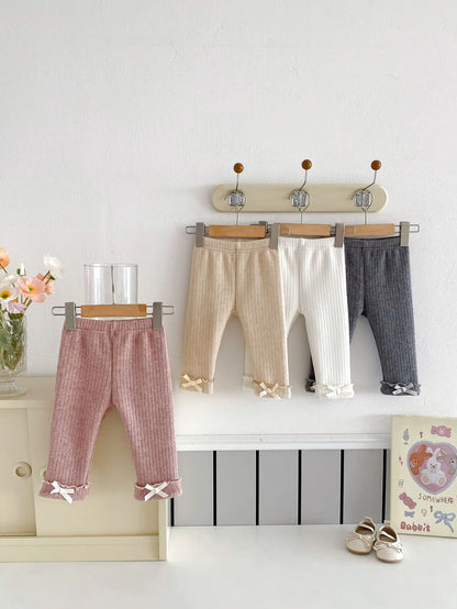 2025 Winter New Baby Plus Velvet Thick Leggings Cotton Girls Cute Bow Warm Trousers Infant Fleece Casual Pants Toddler Clothes