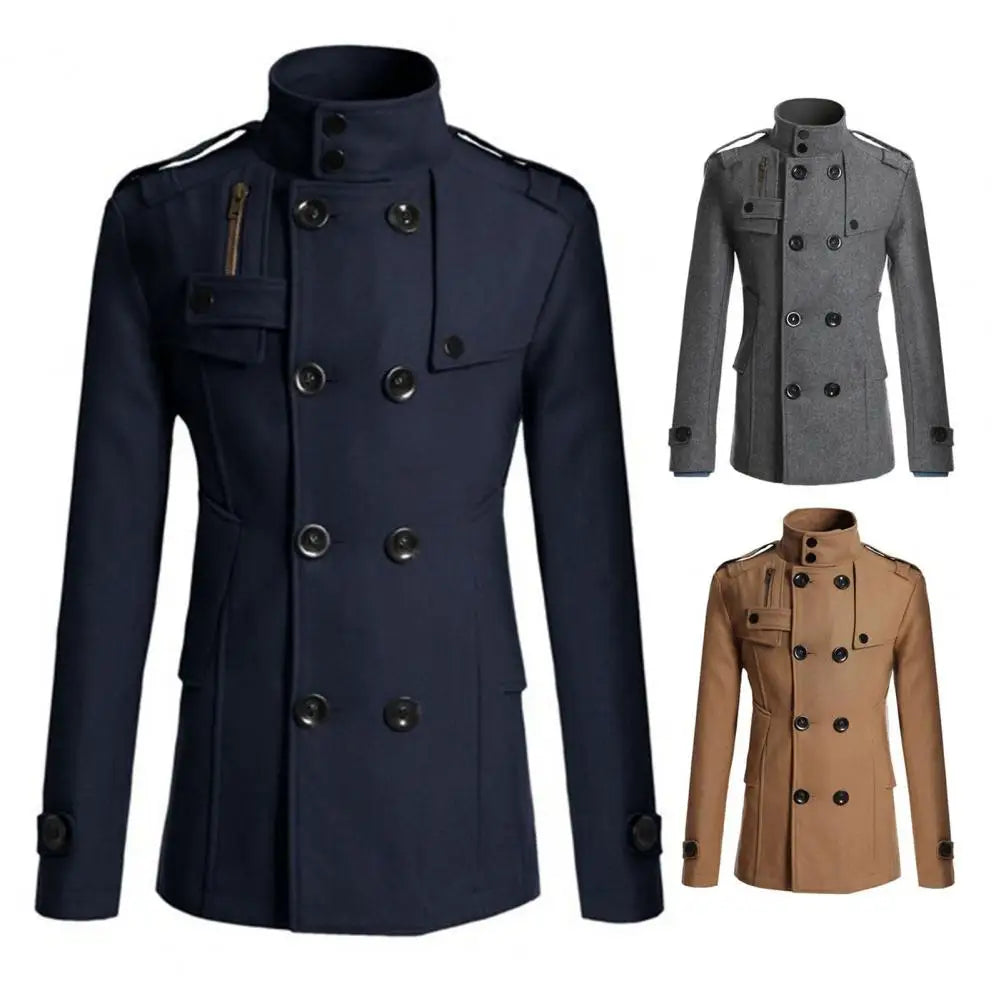 Fabulous  Winter Jacket Woolen Streetwear Men Jacket Button Decoration Warm Men Coat for Daily Wear
