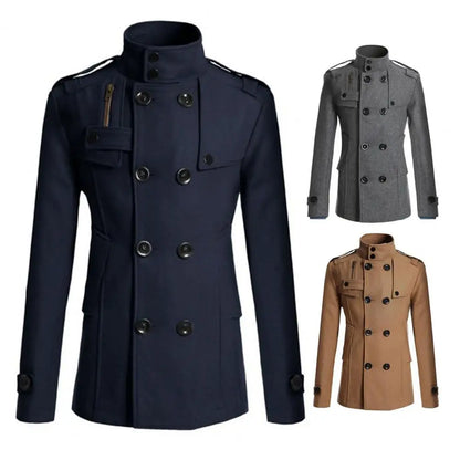 Fabulous  Winter Jacket Woolen Streetwear Men Jacket Button Decoration Warm Men Coat for Daily Wear
