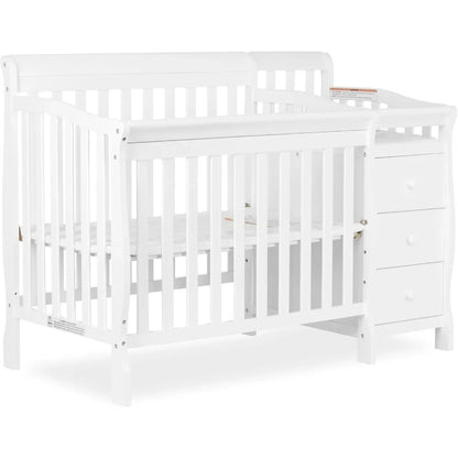 Dream On Me Jayden 4-in-1 Mini Convertible Crib And Changer in White, Greengard Gold Certified, Non-Toxic Finish