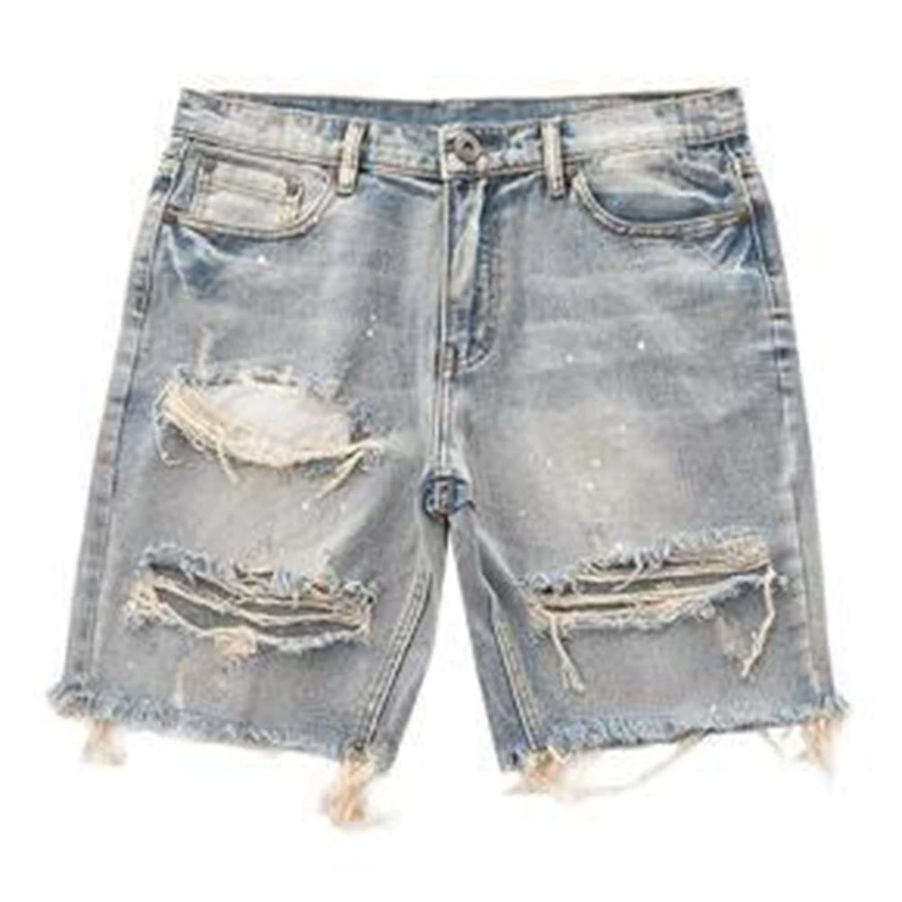 Men's Summer Distressed Shorts Fashion Slim Ripped Short Jeans Vintage Streetwear