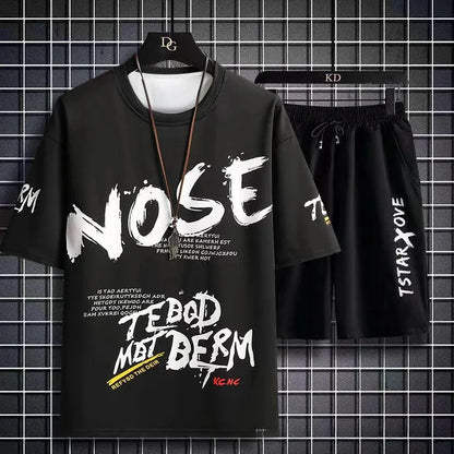 Summer Men Sets 2 Piece Set Tracksuits T-shirt for Men sport gym Casual Men Clothing Y2K Joggers Plaid T Shirt Shorts Outfit