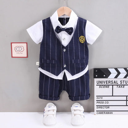 IENENS Baby Clothing Sets Boys Formal Dress Summer Shirt + Shorts Suits Kids Short Sleeve Outfits Toddler Birthday Party Clothes