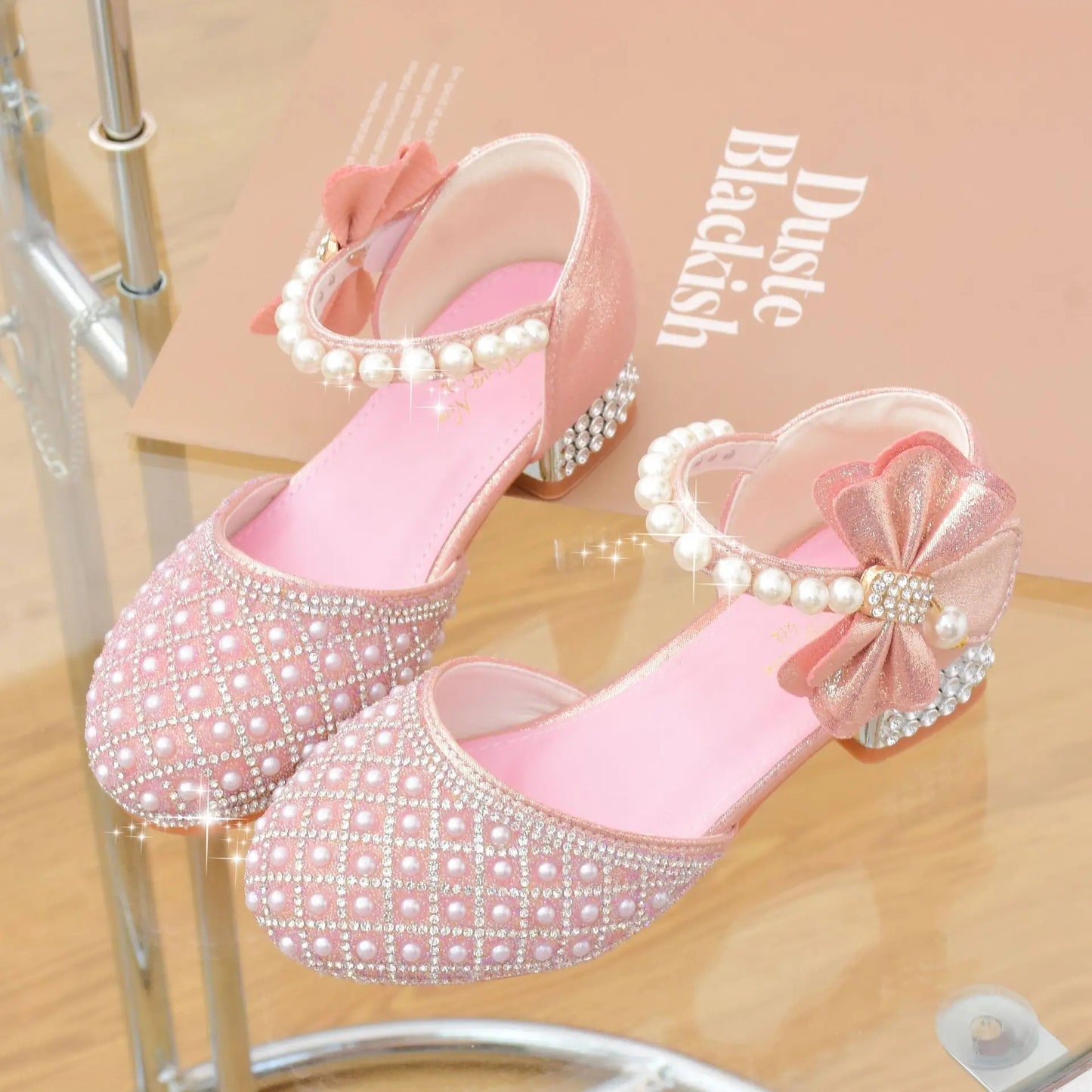 Rhine stones Princess Party Shoes Shiny Crystal Bow White Children High Heels Girls Sandals Summer Kids Student Performance Shoes