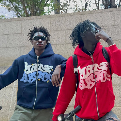 Retro Star and Letter Printed Zipper Hoodies 2025 Spring Autumn Harajuku Y2K Women and Men Fashion Hip Hop Long Sleeve Hooded