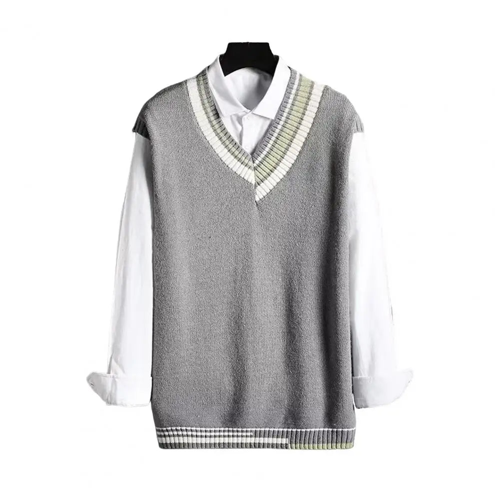 Men Asymmetrical Pattern Sweater Couple Matching Sweaters Color block V Neck Men's Vest Sweater Preppy Business Style for Mid