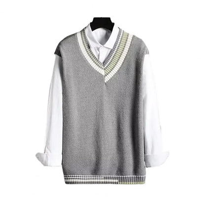 Men Asymmetrical Pattern Sweater Couple Matching Sweaters Color block V Neck Men's Vest Sweater Preppy Business Style for Mid