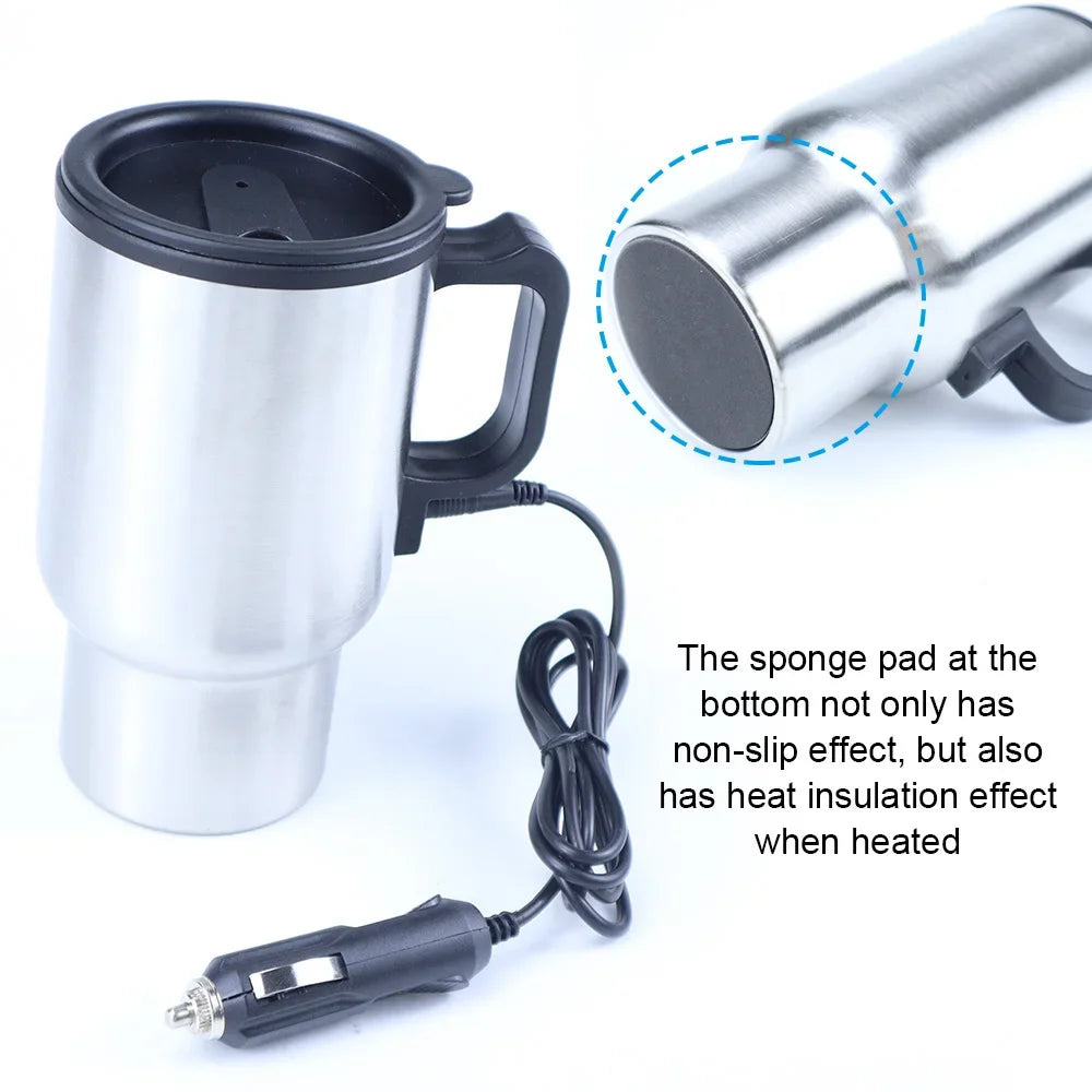 12V Car Heating Cup Car Heated Mug, 450ml Travel Electric Coffee Cup 14oz. Insulated Heated Thermos Mug