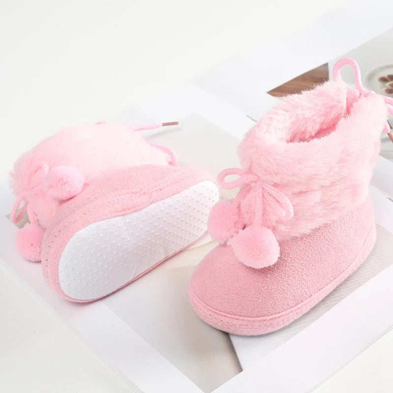 Winter Plus Velvet Snow Booties For Baby Warm Boots Shoes baby Girl Shoes Pompom Soft Sole Indoor Walking Shoe