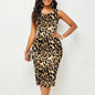 Fashion Leopard 3D Print Sexy Knee Length Dresses Women Slim Fit Vintage Party Dress Sleeveless Female Formal Occasion Dresses