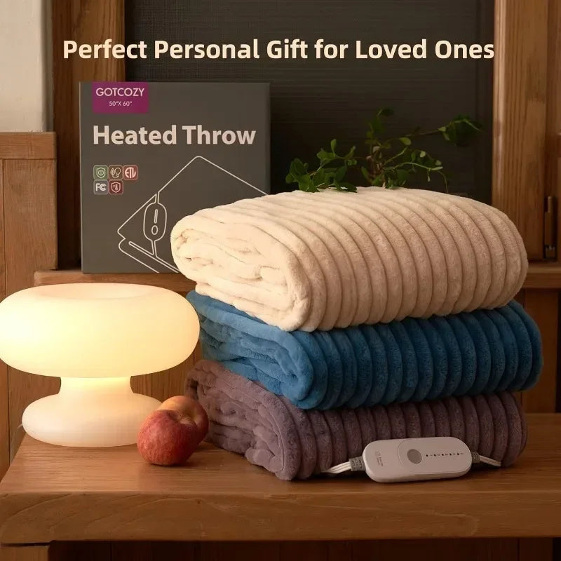 Heated Blanket Electric Throw 50''X60''-Soft Silky Plush Electric Blanket with 4 Heating Level & 3 Hour Auto Off Heating Blanket