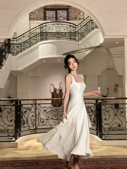 French Elegant Ruffles White Midi Dresses 2025 Summer New Evening Party Women Clothes Fashion Sundress Birthday Ladies Dress