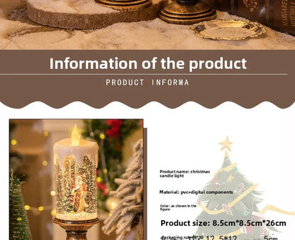 Christmas decorations: candles, crystal lights, cartoon snowflakes, birthday and Christmas gifts, scene setups