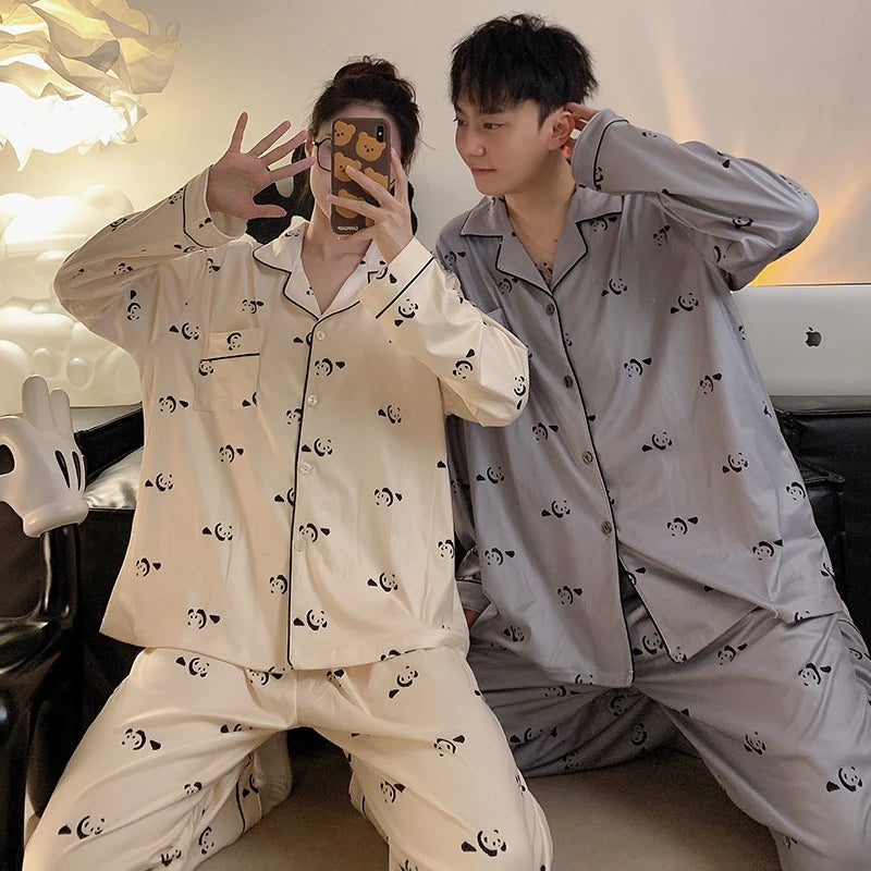 Pajama Women Pajama Man Set Cotton Plus Size Spring Autumn Long-sleeved Korean Cardigan Casual V-neck Nightwear Couple Pyjama