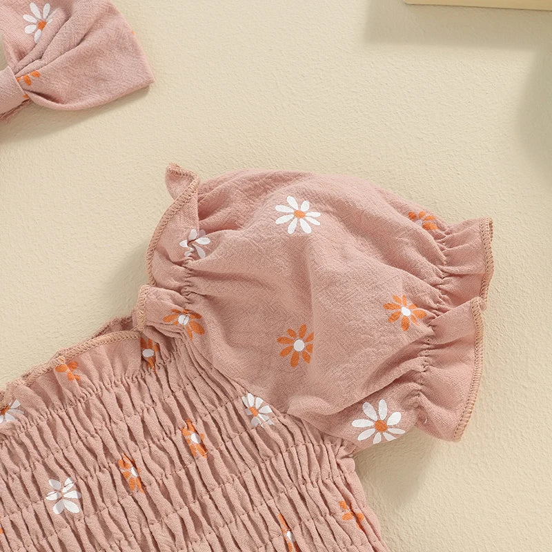 Tregren Infant Baby Girls Valentine's Day Romper Heart Print Long Sleeve Boat Neck Jumpsuits Spring Fall Bodysuits with Headband