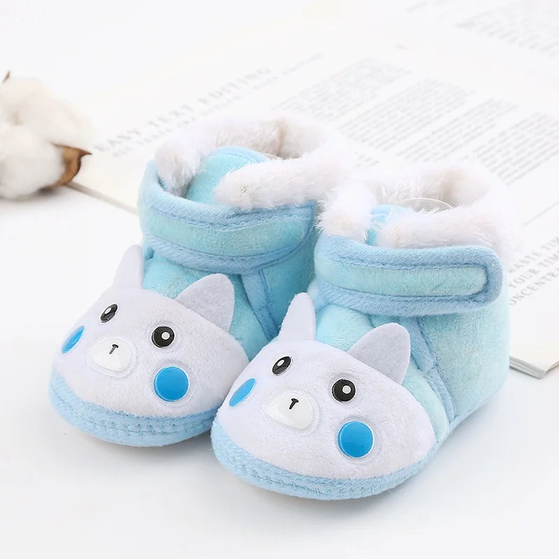 Winter Snow Baby Boots Cute Bear Warm Fluff Balls Indoor Soft Sole Infant Newborn Toddler Baby Shoes 0-18M
