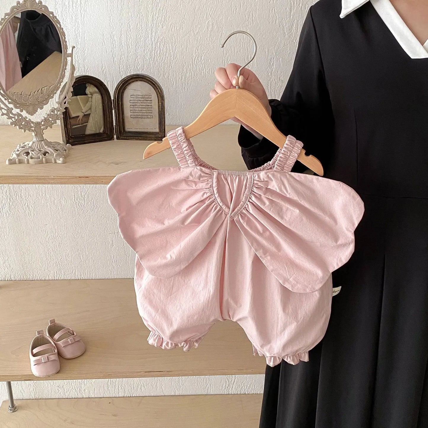 Summer New Solid Girl Infant Angel Wings Overalls Cute Children Suspenders Jumpsuit  Loose Baby Cotton Pants Kid Casual Trousers