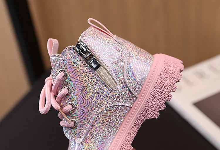 Kids Shoes Boots for Girl Spring Autumn New Toddlers Leather Boots Fashion Glossy Children's Platform Ankle Boots Side Zipper