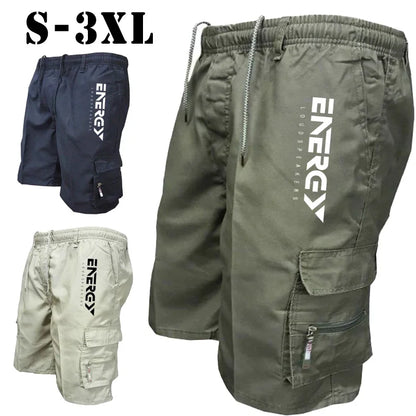 Outdoor Cargo Shorts Male Overalls Elastic Waist Cycling Shorts Multi-pockets Loose Work Shorts Quick Dry Sport Printed Trousers