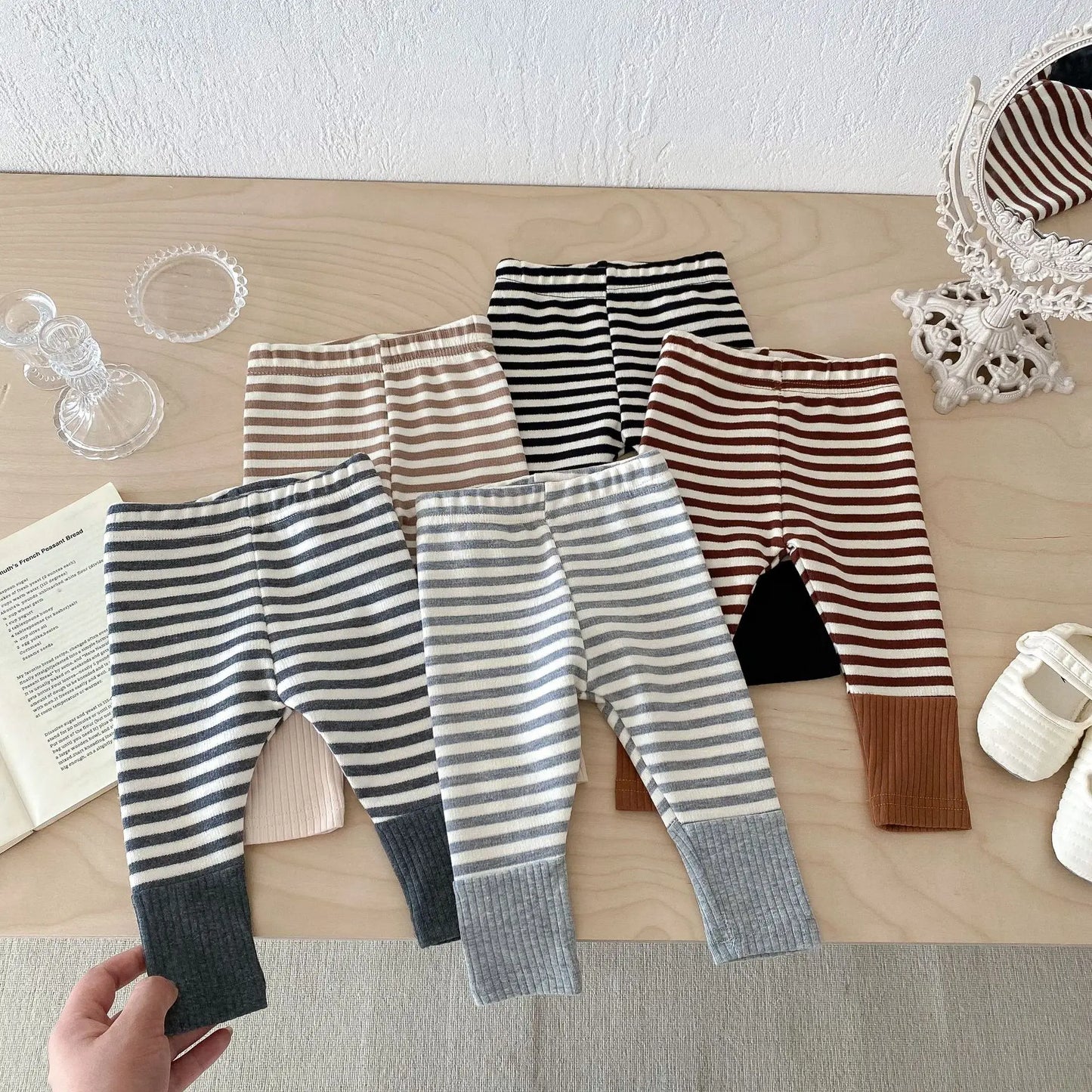 2025 Autumn New Baby Leggings Cotton Girls Striped Patchwork Leggings Infant Stretch Pants Toddler Trousers Boys Clothes