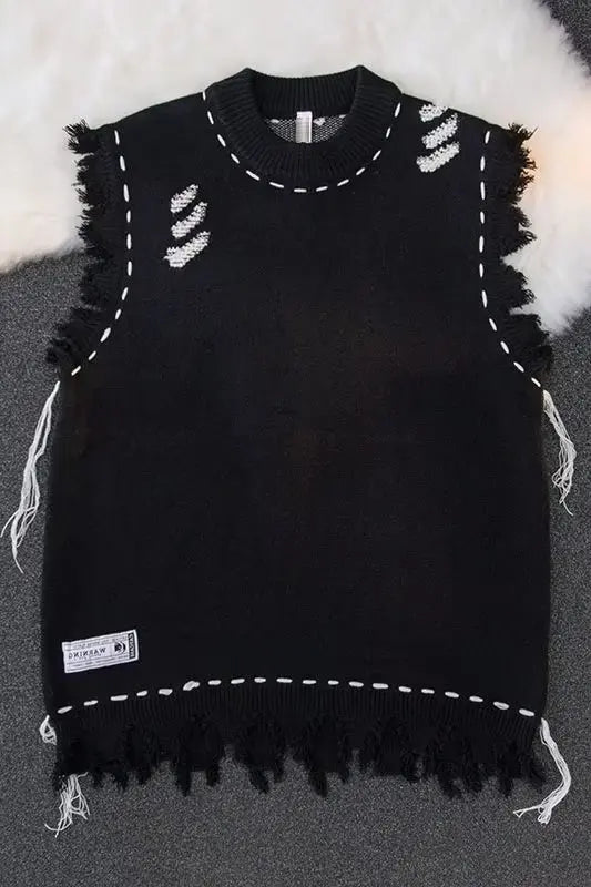 Sweater Vests Men Frayed Raw Edge Comfortable Sleeveless All-match Japanese Style Knitting Leisure Daily Chic Aesthetic Classic