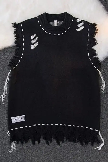 Sweater Vests Men Frayed Raw Edge Comfortable Sleeveless All-match Japanese Style Knitting Leisure Daily Chic Aesthetic Classic