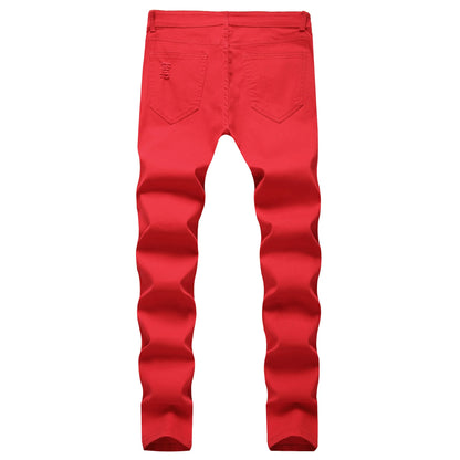 Punk Street Style Ripped Skinny Jeans Men Vintage Wash Solid Denim Trouser Men's Casual Slim Fit Pencil Denim Holes Pants 2025