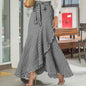 Spring Autumn Women Long Skirt High Waist Lace-up Ruffle Trim Plaid Print Bow Tie Irregular Hem Maxi Skirt Female 2025 New
