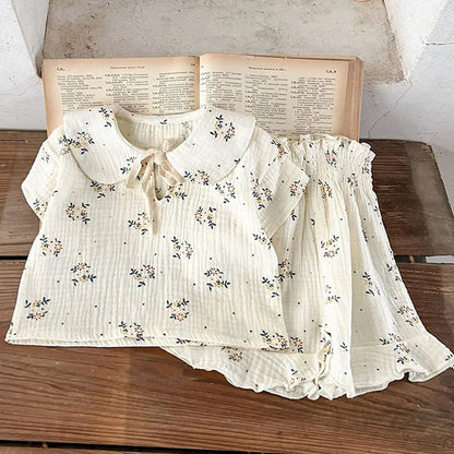 Korean Style Children Clothing Set Short Sleeved Cotton Printed T-Shirt+ Shorts Newborn Baby Girls Clothing Suit For Summer
